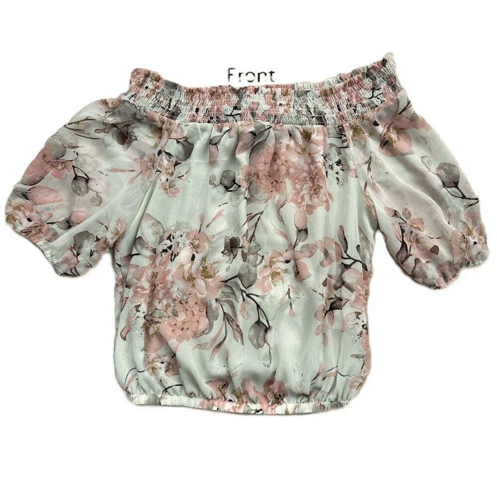Small-medium Floral off-shoulder Rachel Zoe short-sleeved chiffon blouse